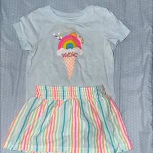 SOLD‼️Cat & Jack Light Blue Tee and Pastel Rainbow Stripe Skirt Set